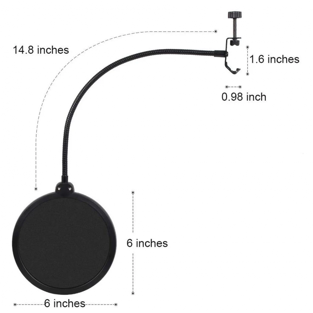 ProMax Pop Filter For Microphone Dual Layered Wind Pop Screen With Flexible 360° Gooseneck Clip ProMax Pop Filter For Microphone Dual Layered Wind Pop Screen With Flexible 360° Gooseneck Clip