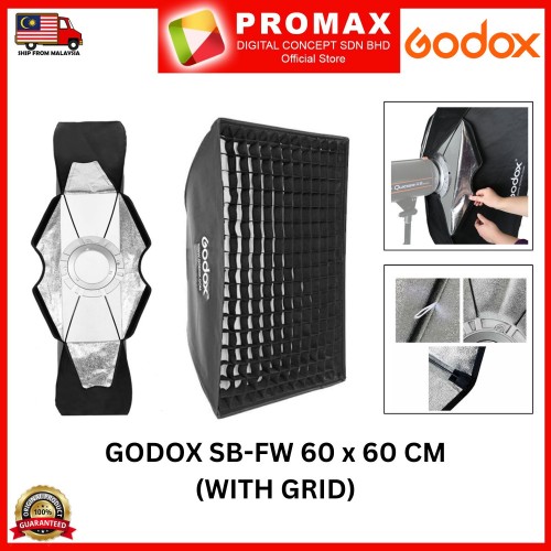 Godox SB-FW SB-BW 60x60cm With Grid Honeycomb Softbox Bowens Mount (100% ORIGINAL GODOX MALAYSIA)