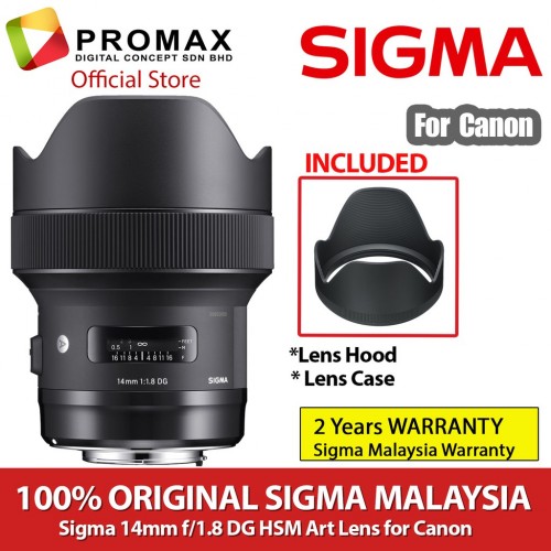 Sigma 14mm f1.8 DG HSM Art Lens for Canon EF (SIGMA MALAYSIA 2 YEARS WARRANTY)