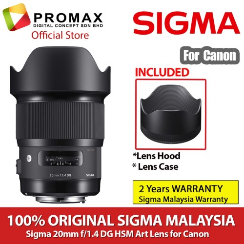 Sigma 20mm f1.4 DG HSM Art Lens for Canon EF and Nikon F  (SIGMA MALAYSIA 2 YEARS WARRANTY)
