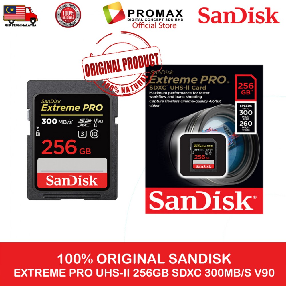 SanDisk Extreme PRO UHS-II V90 U3 300MB/s 256GB/ 128GB / 64GB / 32GB SDXC Memory Card SanDisk Extreme PRO UHS-II V90 U3 300MB/s 256GB/ 128GB / 64GB / 32GB SDXC Memory Card