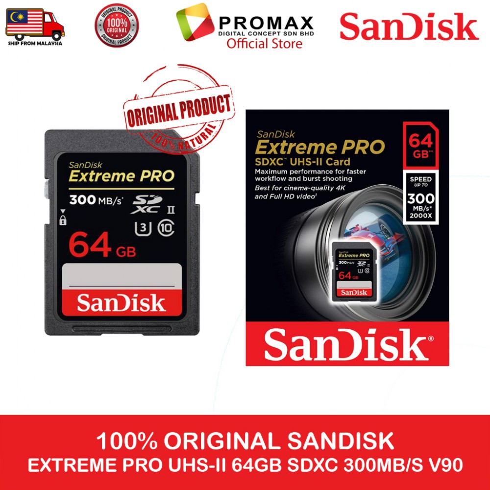 SanDisk Extreme PRO UHS-II V90 U3 300MB/s 256GB/ 128GB / 64GB / 32GB SDXC Memory Card SanDisk Extreme PRO UHS-II V90 U3 300MB/s 256GB/ 128GB / 64GB / 32GB SDXC Memory Card