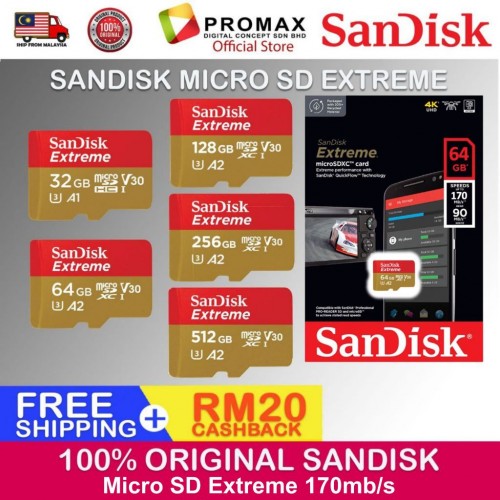 SANDISK MICRO SD SDXC Extreme A2 Memory Card (32GB/64GB/128GB/256GB)