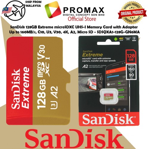 SanDisk Extreme 64GB 128GB microSDXC UHS-I Memory Card with Adapter - Up to 160MB/s