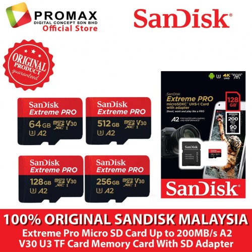 SanDisk Extreme Pro Micro SDXC Card 64GB 128GB 256GB 512GB 1TB Up to 200MB/s