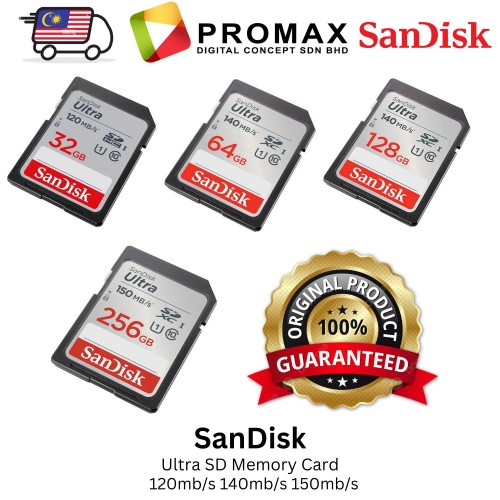 SanDisk Ultra SD Memory Card 32GB/64GB/128GB/256GB/512GB 120mb/s 140mb/s 150mb/s