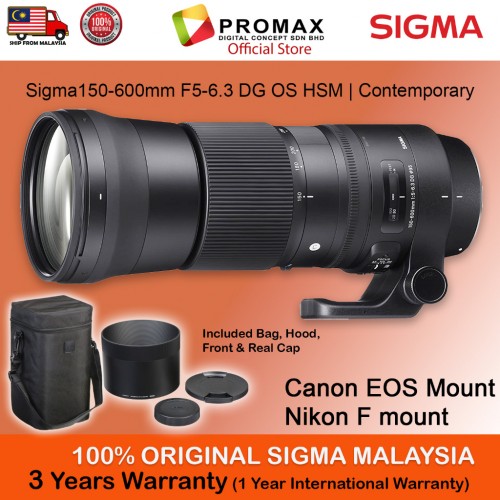 Sigma 150-600mm f5-6.3 DG OS HSM Contemporary Lens for Canon EF and Nikon F (SIGMA MALAYSIA 3 YEARS WARRANTY)