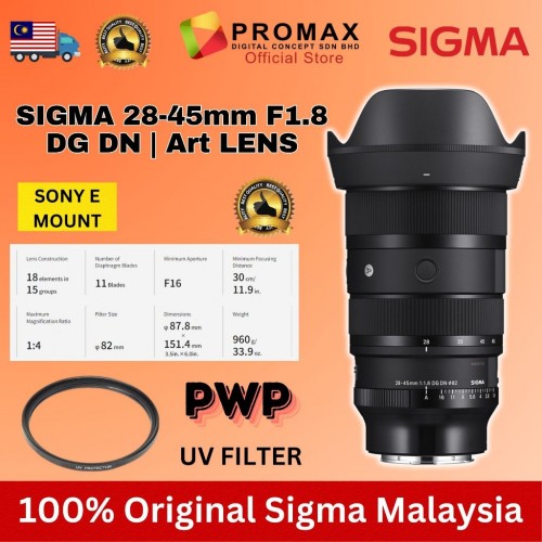 Sigma 28-45mm f1.8 DG DN Art Lens Full Frame Mirrorless Zoom for Sony E mount