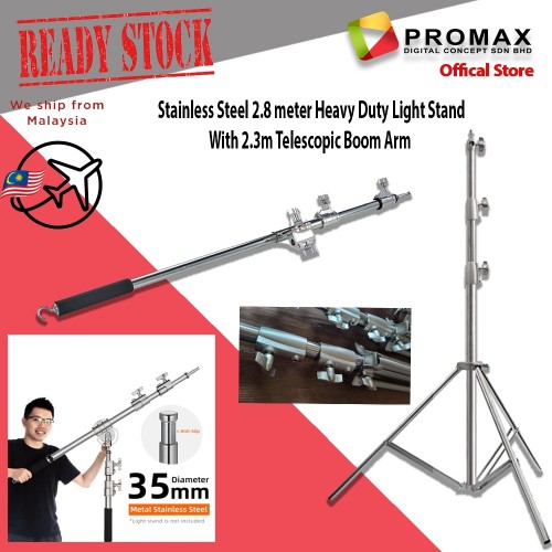 Stainless Steel 2.8 meter Heavy Duty Light Stand + telescopic boom arm for Studio