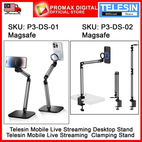 TELESIN P3-DS-01 P3-DS-02 Mobile Video Live Streaming Desktop Magnetic Stand Clamping Stand with Magsafe for Phones Live
