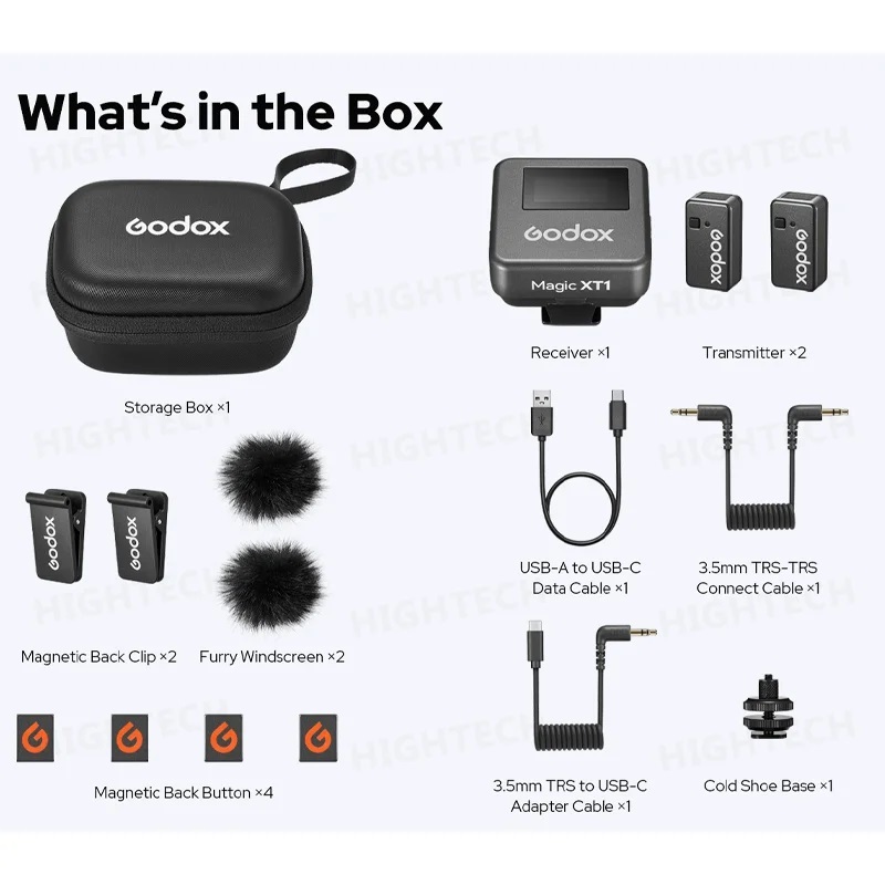 Godox-Magic-XT1-2-Person-Wireless-Microphone-System-with-USB-C-Adapter-24-GHz-LOS-Range-Pro-Audio-UA