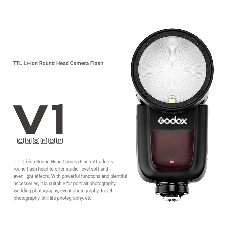 Godox-V1-V1C-V1N-V1S-V1F-V1O-Flash-Speedlight-Round-TTL-Li-ion-Batt-HSS-Canon-Nikon-Sony-Fuji