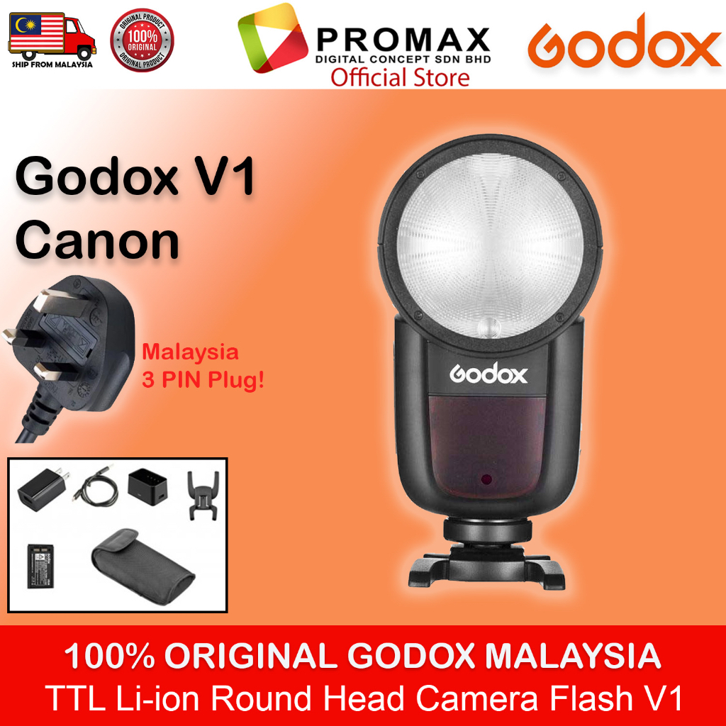 Godox-V1-V1C-V1N-V1S-V1F-V1O-Flash-Speedlight-Round-TTL-Li-ion-Batt-HSS-Canon-Nikon-Sony-Fuji