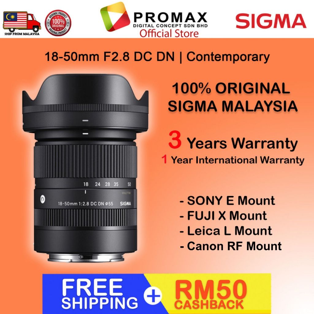 Sigma-18-50mm-f28-DC-DN-Contemporary-Lens-for-Sony-E-Canon-RF-Fuji-X-mount-100-Original-SIGMA